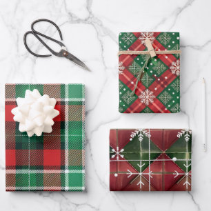Karierte und Schneeflocken Geschenkpapier Set