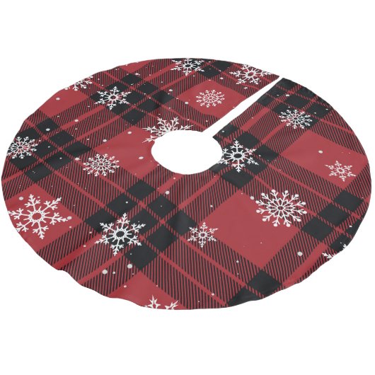 Karierte und Schneeflocken Polyester Weihnachtsbaumdecke (Schrägansicht)