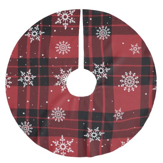 Karierte und Schneeflocken Polyester Weihnachtsbaumdecke (Vorderseite)