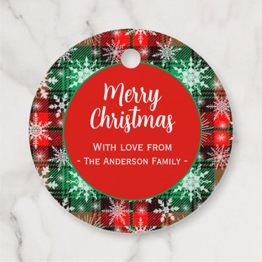 Karierte und Schneeflocken Weihnachtsmuster 1 Geschenkanhänger (Rückseite)