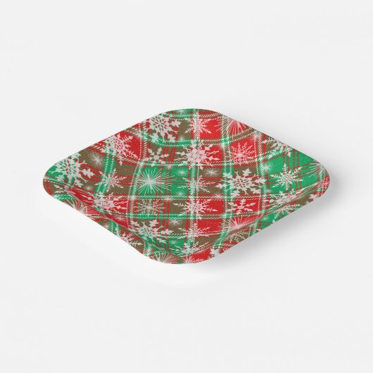 Karierte und Schneeflocken Weihnachtsmuster 2 Pappteller (Gewinkelt)