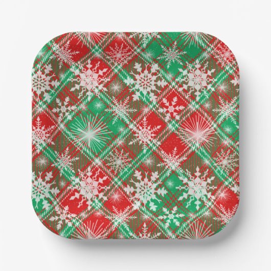 Karierte und Schneeflocken Weihnachtsmuster 2 Pappteller (Vorderseite)