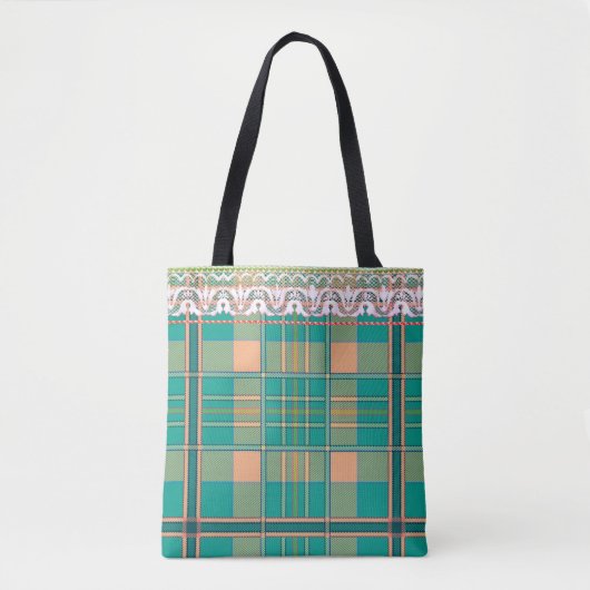 Karierte und spitzengrüne und pfirsichgrüne Tasche (Vorderseite)