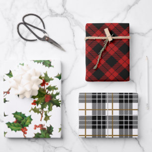 Karierte und Vintage Weihnachtszeit Geschenkpapier Set