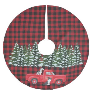 Karierte Vintage LKW-Hunde aus Rotschwarz Polyester Weihnachtsbaumdecke