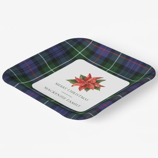 Karierte Wasserfarbe Flora Weihnachten Tartan Pappteller (Gewinkelt)