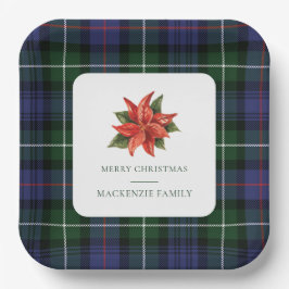 Karierte Wasserfarbe Flora Weihnachten Tartan Pappteller