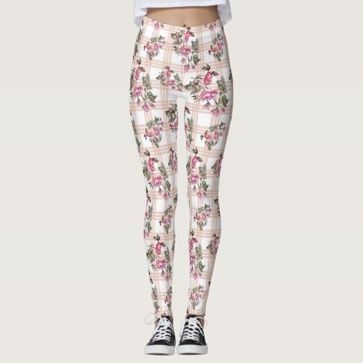 Karierte Wasserfarbe Rose Wasserfarbe Leggings Fra (Vorderseite)