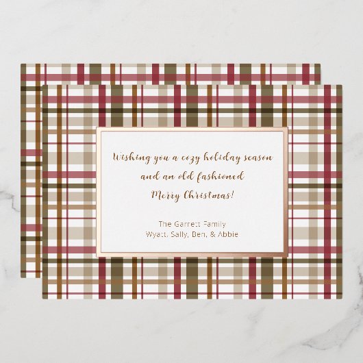 Karierte Weihnachten Folien Feiertagskarte (Vorderseite/Rückseite)