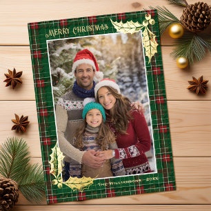 Karierte Weihnachten Frohe Weihnachts-Fotokarte Folien Feiertagskarte