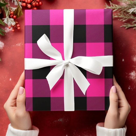 Karierte Weihnachten in Pink und Black Buffalo Geschenkpapier Set