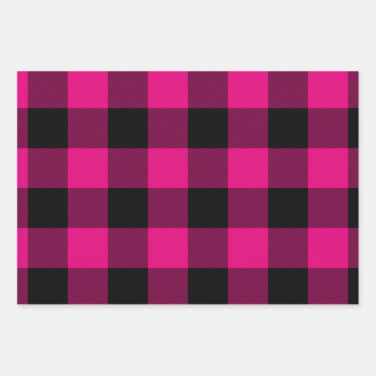 Karierte Weihnachten in Pink und Black Buffalo Geschenkpapier Set (Vorderseite)