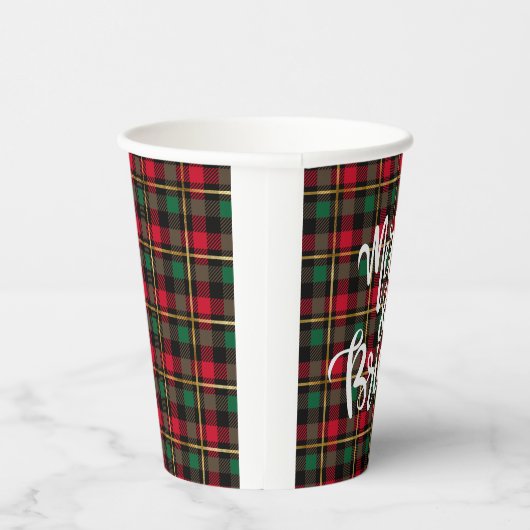 Karierte Weihnachten in Rot, Grün, Schwarz und Gol Pappbecher (Rechts)
