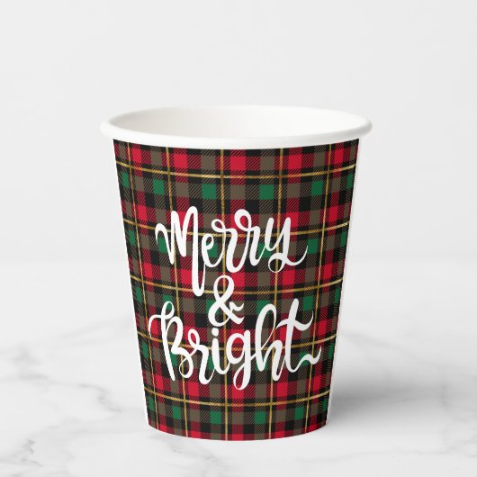 Karierte Weihnachten in Rot, Grün, Schwarz und Gol Pappbecher (Vorderseite)