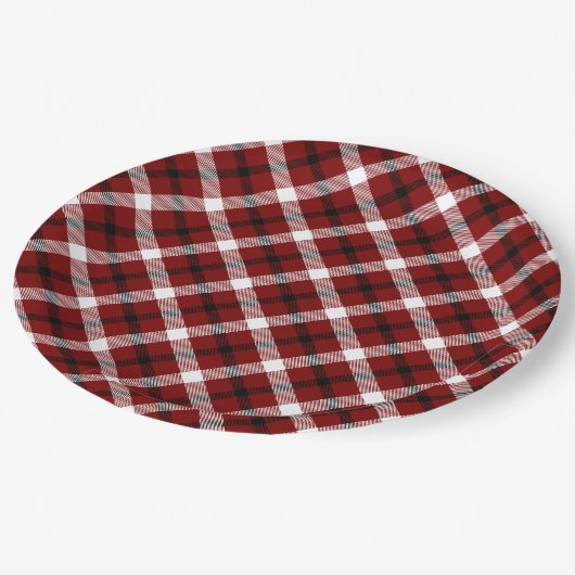 Karierte Weihnachten in Rot, Schwarz und Weiß Pappteller (Schrägansicht)
