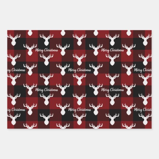 Karierte Weihnachten in Rot und Schwarz Buffalo Geschenkpapier Set (Vorderseite)