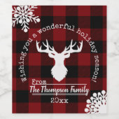 Karierte Weihnachten in Rot und Schwarz Buffalo Weinetikett (Einzelnes Label)