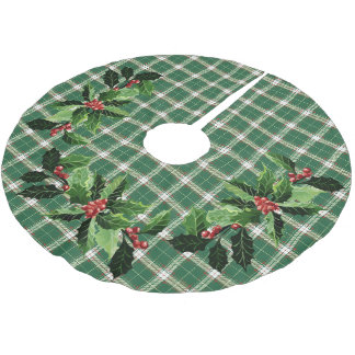 Karierte Weihnachten in schottischer Farbe Grün un Polyester Weihnachtsbaumdecke