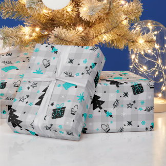 Karierte Weihnachten in Schwarz und Blau Geschenkpapier