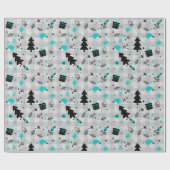 Karierte Weihnachten in Schwarz und Blau Geschenkpapier (Flach)