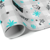 Karierte Weihnachten in Schwarz und Blau Geschenkpapier (Rolleneckpunkt)