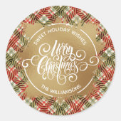 Karierte Weihnachten Runder Aufkleber (Vorderseite)