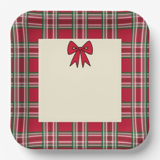 Karierte Weihnachts-Papierplatten Pappteller (Vorderseite)