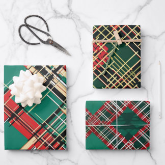 Karierte Weihnachts-Weihnachtsgeschenkpapier-Rolle Geschenkpapier Set