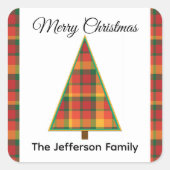 Karierte Weihnachtsbaum Weihnachtskleber Quadratischer Aufkleber (Vorderseite)