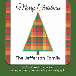 Karierte Weihnachtsbaum Weihnachtskleber Quadratischer Aufkleber