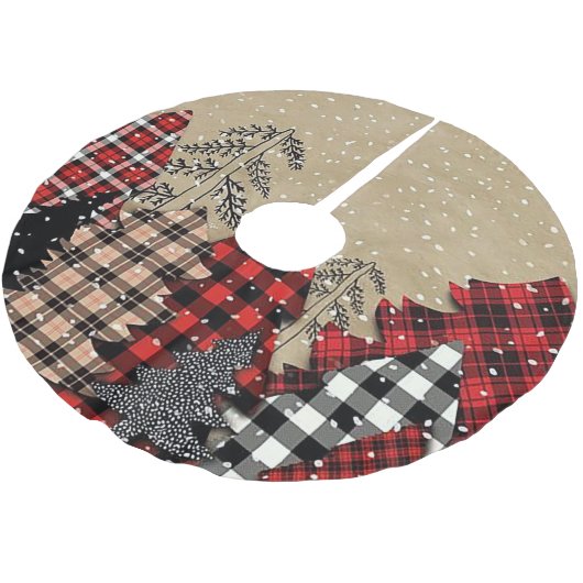 Karierte Weihnachtsbäume Polyester Weihnachtsbaumdecke (Schrägansicht)