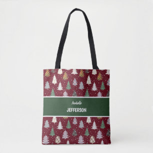 Karierte Weihnachtsbaummuster Monogram Tasche