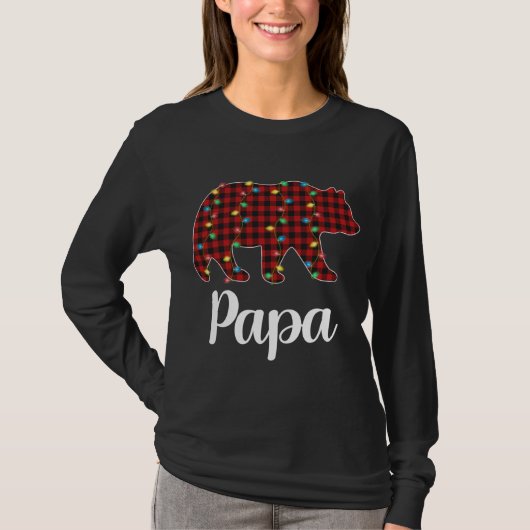 Karierte Weihnachtsbeleuchtung Papa Bear Xmas Paja T-Shirt (Vorderseite)