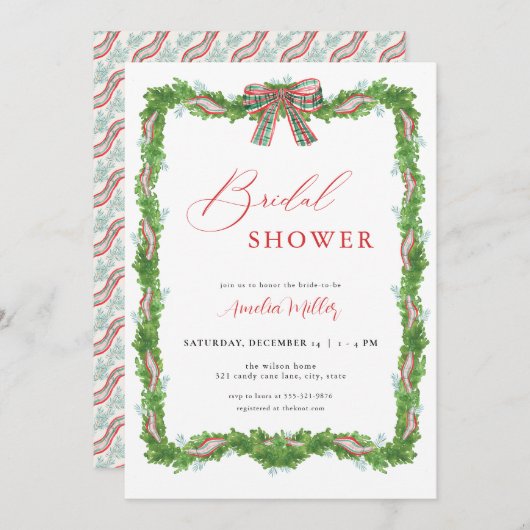 Karierte Weihnachtsdusche Bow Bridal Einladung (Vorne/Hinten)