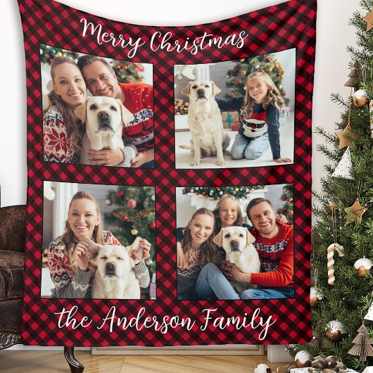 Karierte Weihnachtsfamilie Custom Modern 4 Picture Fleecedecke