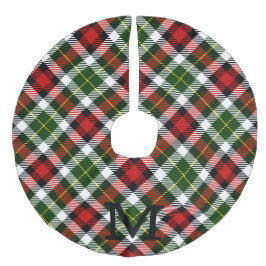 Karierte Weihnachtsfamilie Monogram Erstfestlich Leinenimitat Weihnachtsbaumdecke