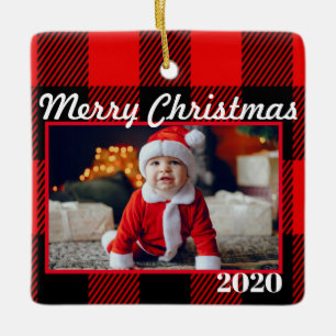 Karierte Weihnachtsfeiertage 2 Seiten Modern Keramikornament