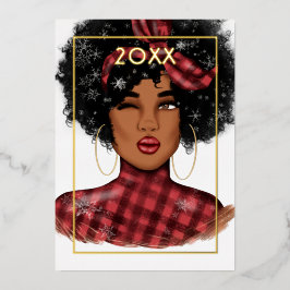 Karierte Weihnachtsfeiertage in afroamerikanischem Folien Feiertagskarte