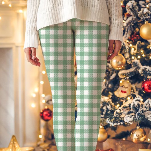 Karierte Weihnachtsfeiertage in Grün und Weißbüffe Leggings