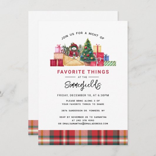 Karierte Weihnachtsfeiertage Lieblings-Dinge Party Einladung (Vorne/Hinten)