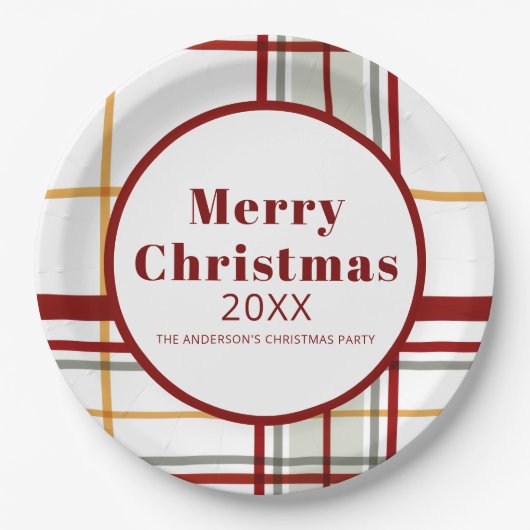 Karierte Weihnachtsfeiertage Papierplatte Pappteller (Vorderseite)