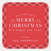Karierte Weihnachtsfeiertage Quadratischer Aufkleber (Vorderseite)