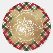 Karierte Weihnachtsfeiertage Runder Aufkleber (Vorderseite)