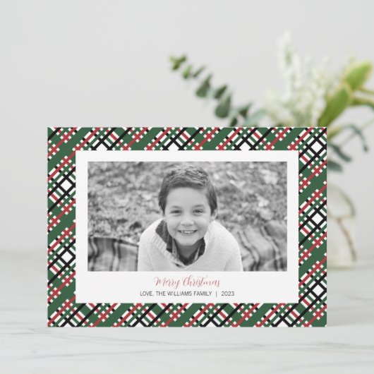 Karierte Weihnachtsfotokarte Feiertagskarte (Stehend Vorderseite)