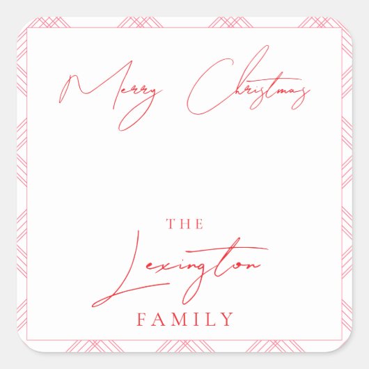 Karierte Weihnachtsgeschenke-Aufkleber - Hot Pink Quadratischer Aufkleber (Vorderseite)