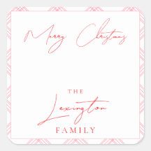 Karierte Weihnachtsgeschenke-Aufkleber - Hot Pink 