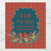 Karierte Weihnachtsgeschenke Weinmarken Weinetikett (Einzelnes Label)