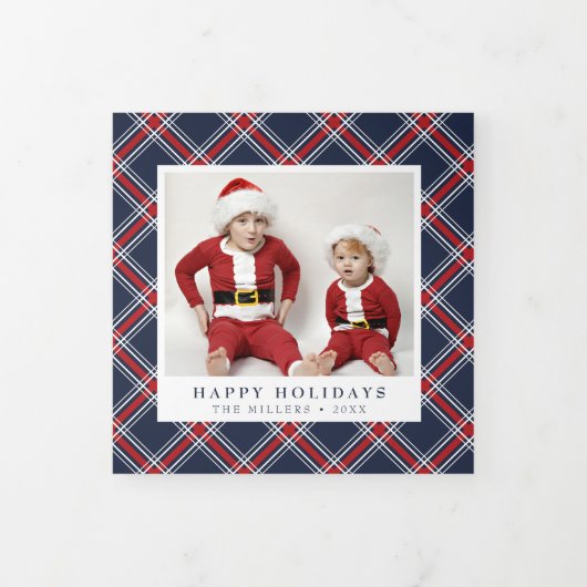Karierte Weihnachtskarte der Red Navy Dreifach Gefaltete Urlaubskarte (Cover)