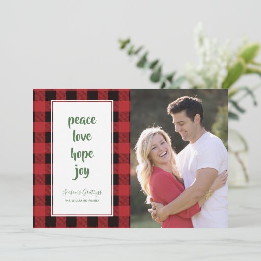 Karierte Weihnachtskarte Rot Feiertagskarte (Stehend Vorderseite)