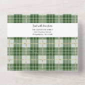 Karierte Weihnachtskarten der grünen Familie dreim All In One Einladung (Rückseite)